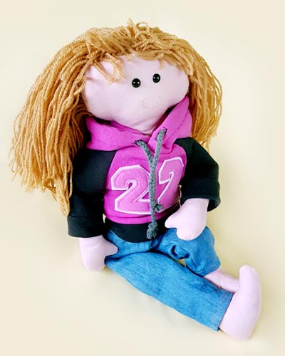 modern rag doll and hooded sweatshirt pattern